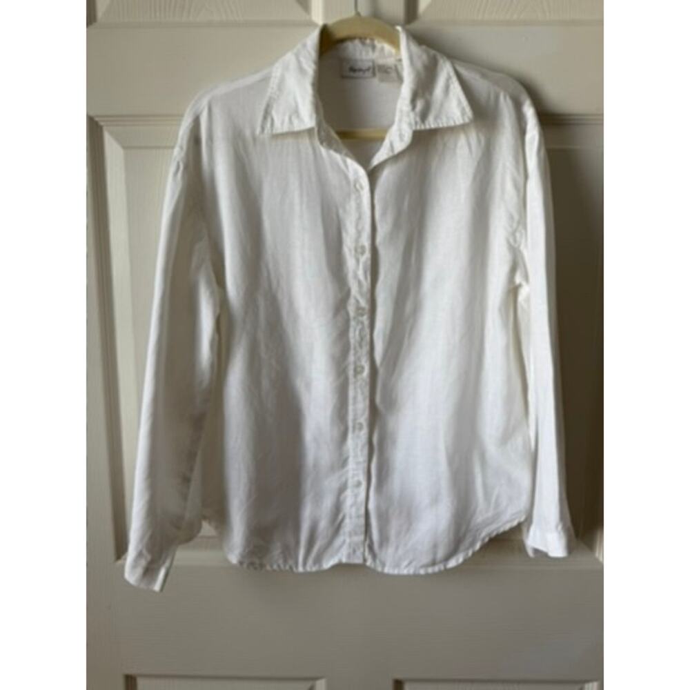 Spiegel White Linen Bell‎ Sleeve Button Down Oversized Collared Blouse Womens XS